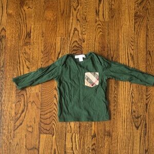 Burberry Forest Green Long Sleeve Tee with Plaid Pocket